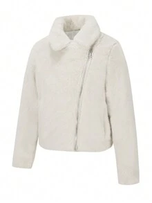 女士时尚仿皮草休闲通勤外套，适合日常穿着和冬季穿着