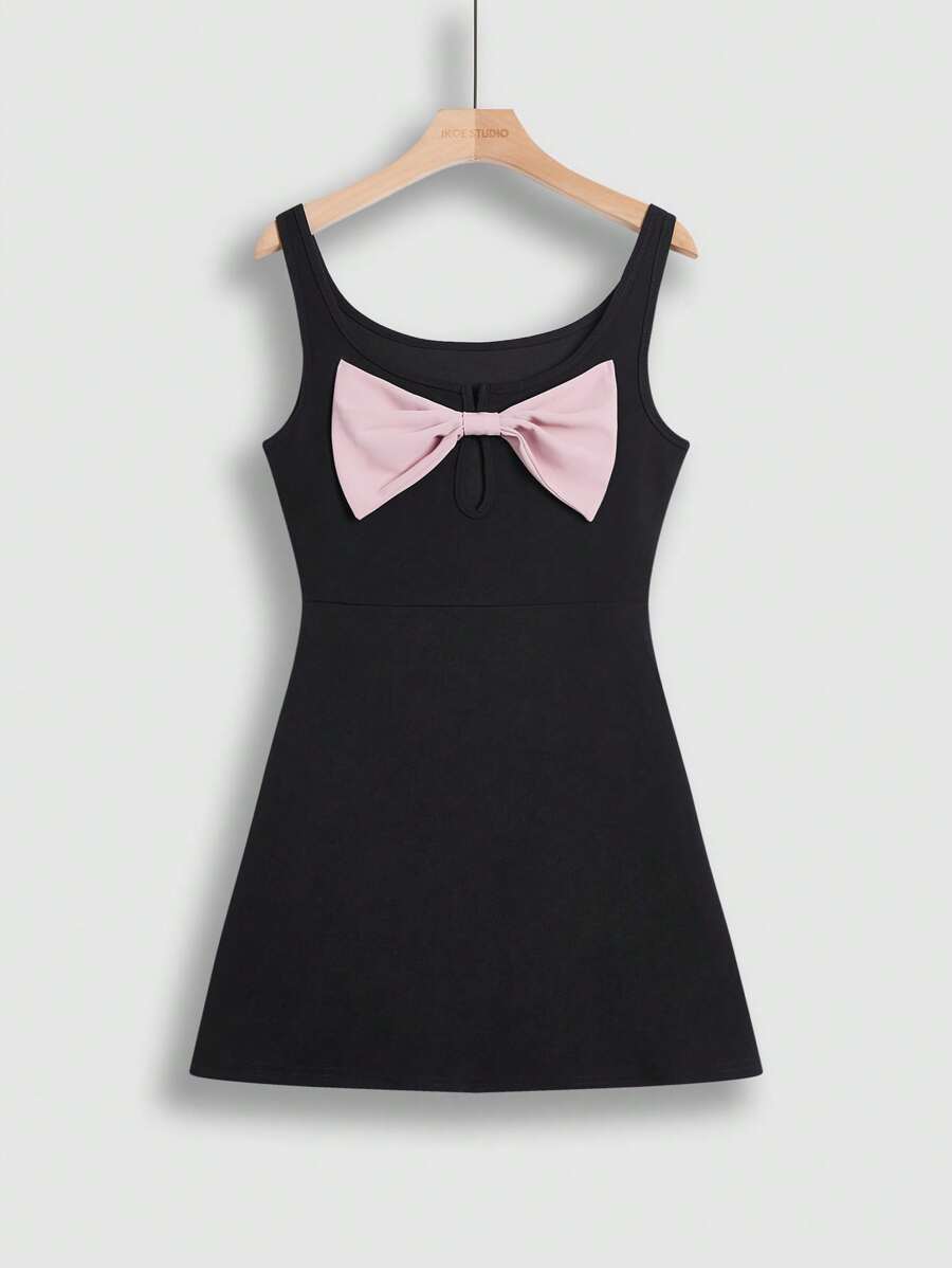 SHEIN Unity Women's Color Block Tight Sleeveless Summer Dress With Keyhole And Bow - Black - View 1