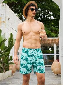 Surfspeed Men's Tie-Dye Print Drawstring Waist Beach Shorts (Random Cut Print) - Multicolor - View 5