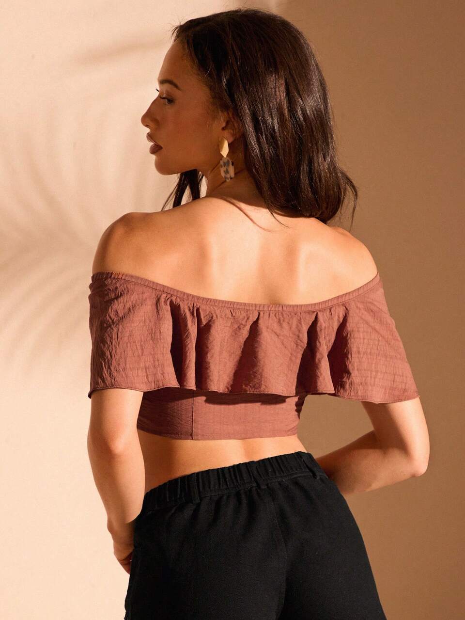 Ladies Summer Solid Color Sweetheart Neckline Ruffle Edge Tie Crop Top, Leisure And Fashionable, Summer