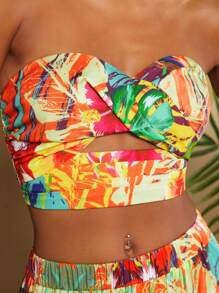 Travachic Holiday Woven Print Bandeau Top & High Waist Skirt Women's 2 Pieces Set