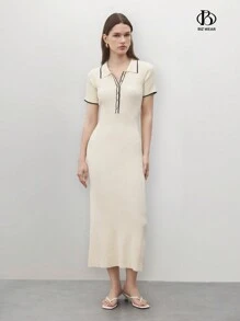 BizChic Vestido casual de mujer con media solapa, conjunto de ropa de mujer para otoño