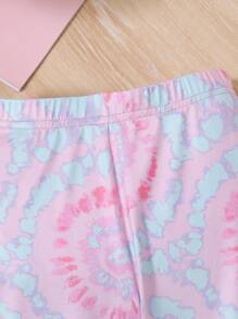 SHEIN Leap Crew Cô gái Tween Nhuộm buộc & Đồ họa Hình Áo thun & quần Vừa Khít Bộ PJ - Nhiều màu - Xem 4