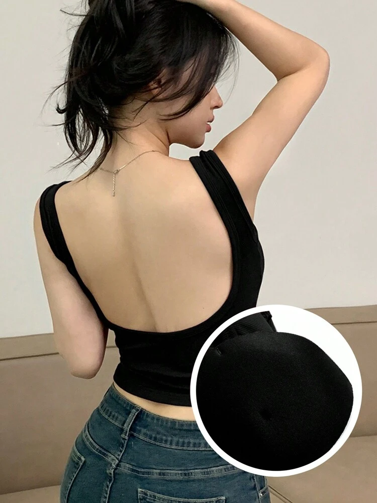 Sleeveless U-Neck Backless Basic Tank Top For All Seasons, Workout