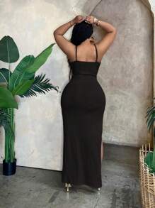Veslaya Vestido de mujer de talla grande tipo camisola de unicolor, elegante y sexy, con abertura lateral y nudo ajustado