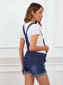 SHEIN Umstandsmode Einfarbig Einfache Tägliche Denim Latzhose Shorts