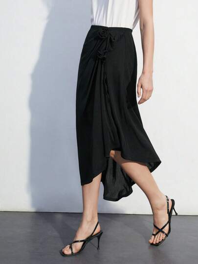 Maija Women's Elegant Solid Color 3D Floral Decorated Skirt For Summer