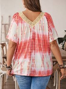 EMERY ROSE Áo thun cỡ lớn cổ chữ V nhuộm cà vạt mùa hè có cổ ren - Nhiều màu - Xem 2