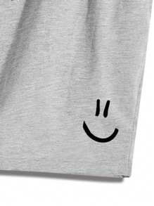 Manfinity Homme Loose Fit Men's Expression Print Drawstring Waist Shorts - Light Grey - View 4