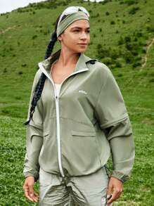 In My Nature Chaqueta deportiva de mujer para exteriores, ideal para viajes urbanos, mangas desmontables, doble uso, ligera, corte holgado, abrigo con capucha
