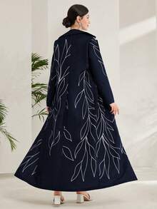 Al Najma 女士印花簡約款日常阿巴亞（阿拉伯外袍） - 藏蓝色 - 查看 2