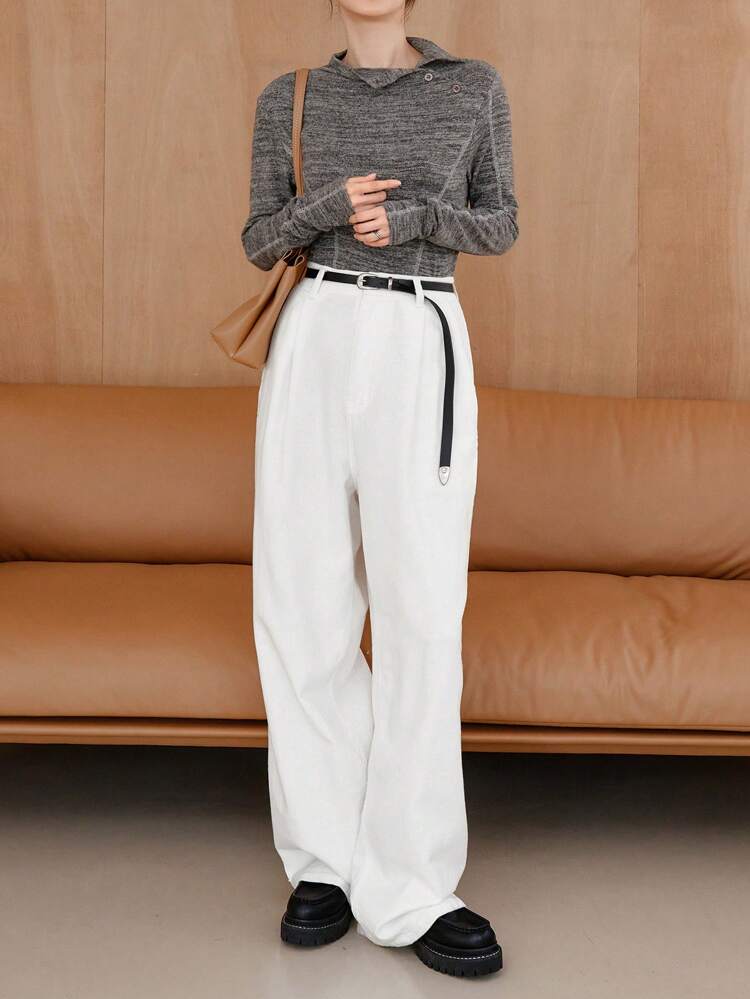 Space Dye Mock Neck Tee Long Sleeve Women Tops Turtleneck Women