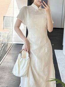 Modelyn Women's Simple Daily Short Sleeve Traditional Chinese Clothing Set, Solid Color, Hanfu Sets
