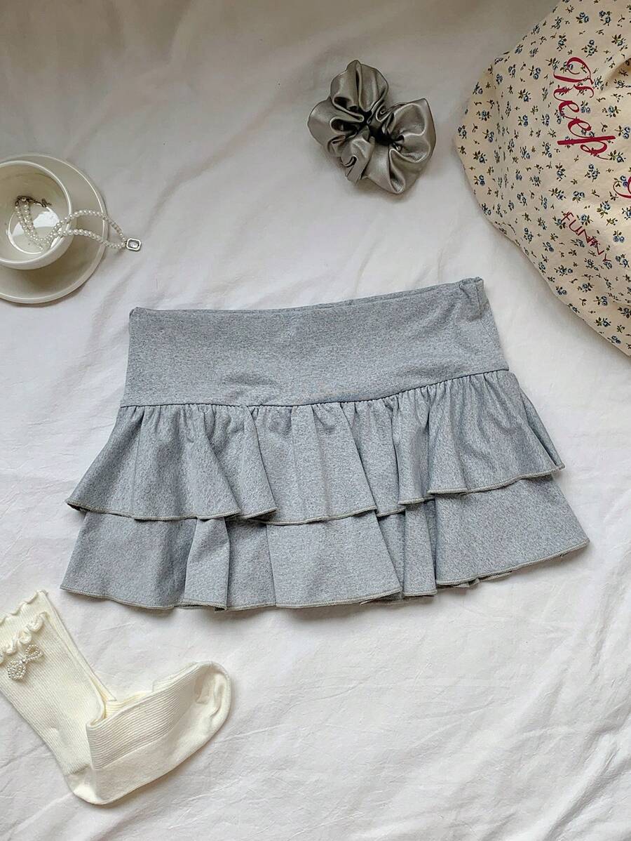 Comfortcana Women's Solid Color Simple Daily Mini Skirt - Grey - View 1