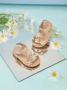 Infant/Toddler Gold Flower Decorated Cute Bund Beach Sandals - Gold - View 2