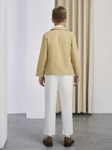 2 Stücke Set mit hübscher Khaki-Anzugjacke und weißer Hose für Tween Jungen, geeignet für Geburtstage, Hochzeitstage, Teenager, Business-Partys, Shows, Frühlings- und Herbst-Herren-Outfit
