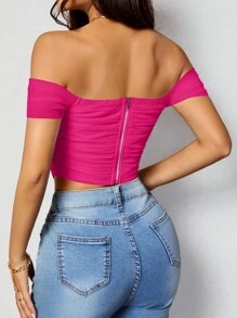 SHEIN PETITE 女士簡約純色露肩日常上衣