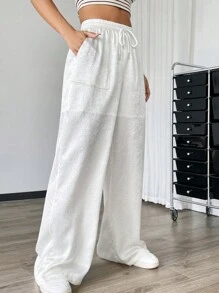 SHEIN EZwear Weiße gewebte Freizeithose mit weitem Bein für Damen