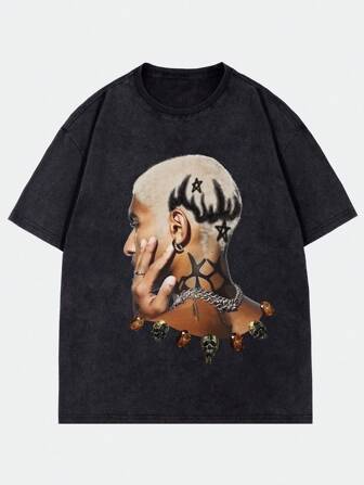 Street Life Maglietta a maniche corte con stampa floreale invernale e ritratto, stile vintage estivo da strada