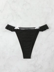 SHEIN Swim Women Vacation Bikini Bottom With Bow Detail Decoration And Ruffle Trim,Summer Beach - Black - View 5