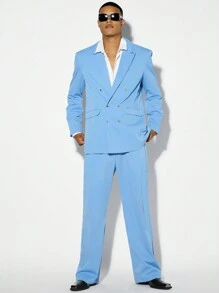 Manfinity VCAY Woven Casual Fancy Suit, 2pcs Set (Long-Sleeved Top And Pants)