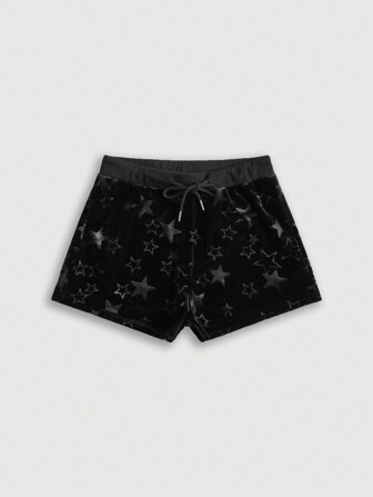 Grunge Punk Shorts con estampado de estrella de cintura con cordón de terciopelo