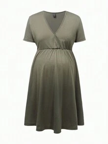 SHEIN 休閒針織純色舒適簡單孕婦裝 - 軍綠色 - 查看 9