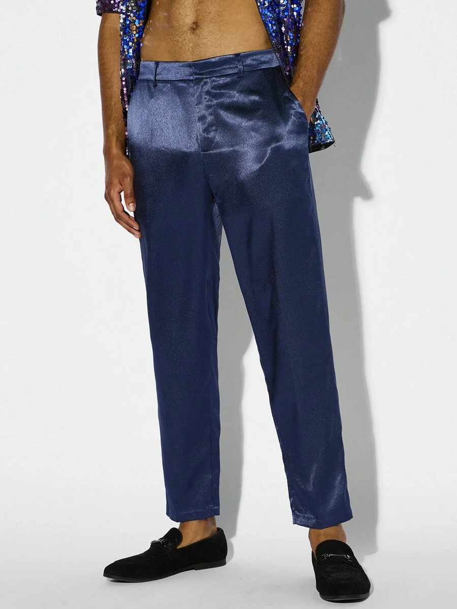 Manfinity VCAY Men's Summer Vacation Lightweight, Breathable Woven Casual Luxurious Party Nightclub Navy Blue Suit Pants - Dusty Blue - View 1