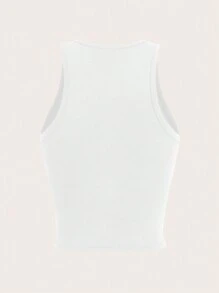 SHEIN EZwear Casual Minimalist Cow Head Graphic Round Neck Slim Fit Women Tank Top, Cotton, Suitable For Summer Back To School - White - View 2