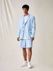 Manfinity VCAY Woven Casual Suit Shorts Set - Dusty Blue - View 6