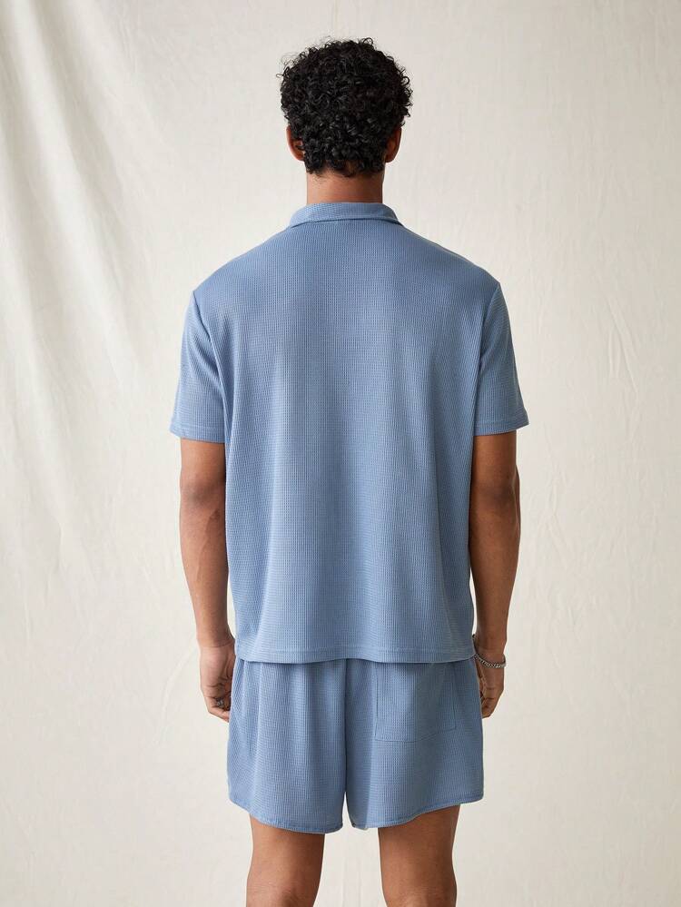 Men's Summer Casual Short Sleeve Polo Shirt With Letter Embroidery And Shorts 2pcs Set