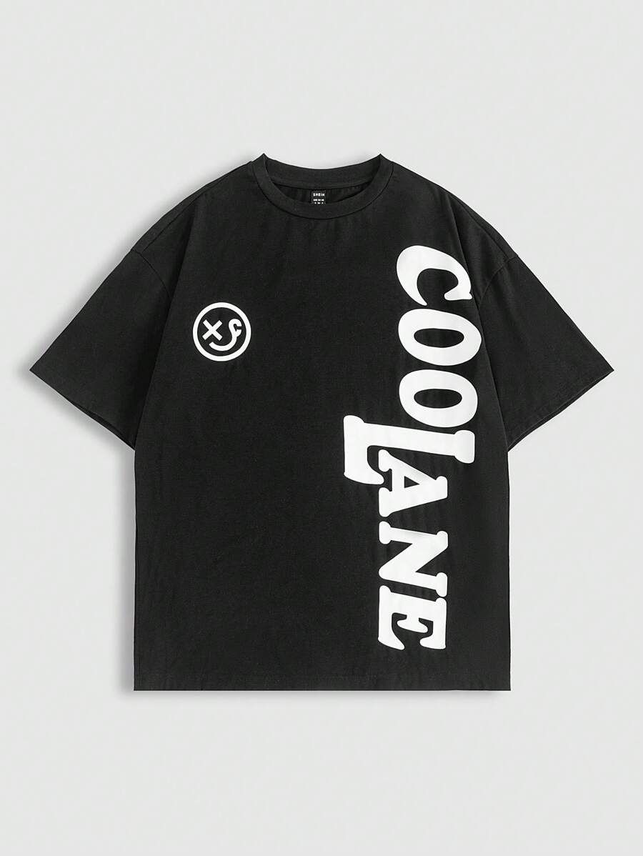 Coolane Phụ Nữ Mùa Xuân Và Mùa Hè Tinh Cá Tính Tất Cả Trận Đấu Logo Lớn Phong Cách Đường Phố Hip-Hop Bạn Trai Phong Cách Đồng Màu áo thun - màu đen - Xem 1