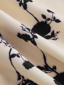 SHEIN MOD 布里奇頓風格黑色與杏色印花細肩帶連身裙，V領緊身腰帶和褶皺設計，派對連衣裙，布里奇頓風格，舒適連衣裙，牛奶娃娃裝 - 杏色 - 查看 3