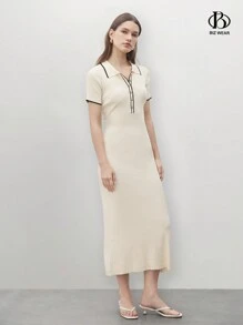 BizChic Vestido casual de mujer con media solapa, conjunto de ropa de mujer para otoño