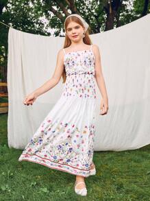 Tween Girl SUNSHNE Spring/Summer Floral Pattern Casual Party Tank Top And Skirt Set (Includes Skirt) - White - View 4
