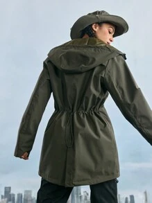 In My Nature Capa de chuva feminina elegante com cordão e manga comprida para exterior - Verde de Exercício - Ver 2