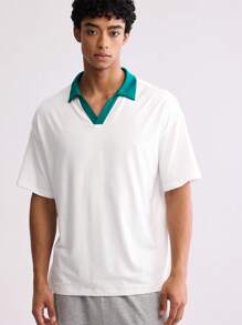 Forever 21 Men's Relaxed Polo Shirt With Contrast Collar In White