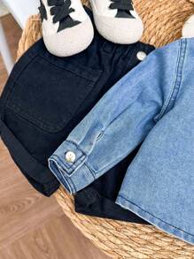 Baby Jungen lässiger, blauer Denimhemd mit Auto Stickerei