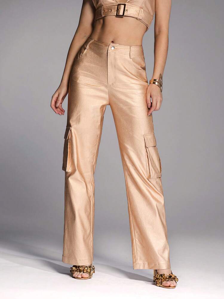 Women's Fashionable Straight Leg Metallic Work Pants