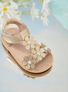Infant/Toddler Gold Flower Decorated Cute Bund Beach Sandals - Gold - View 4