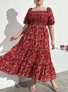 Mulvari Women's Plus Size Simple Daily Ditsy Floral Short Sleeve Dress Women Outfit, For Summer - Multicolor - View 5