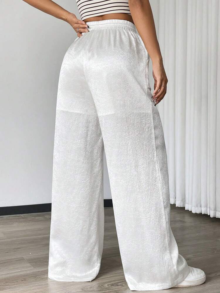 Women's White Woven Wide-Leg Casual Pants