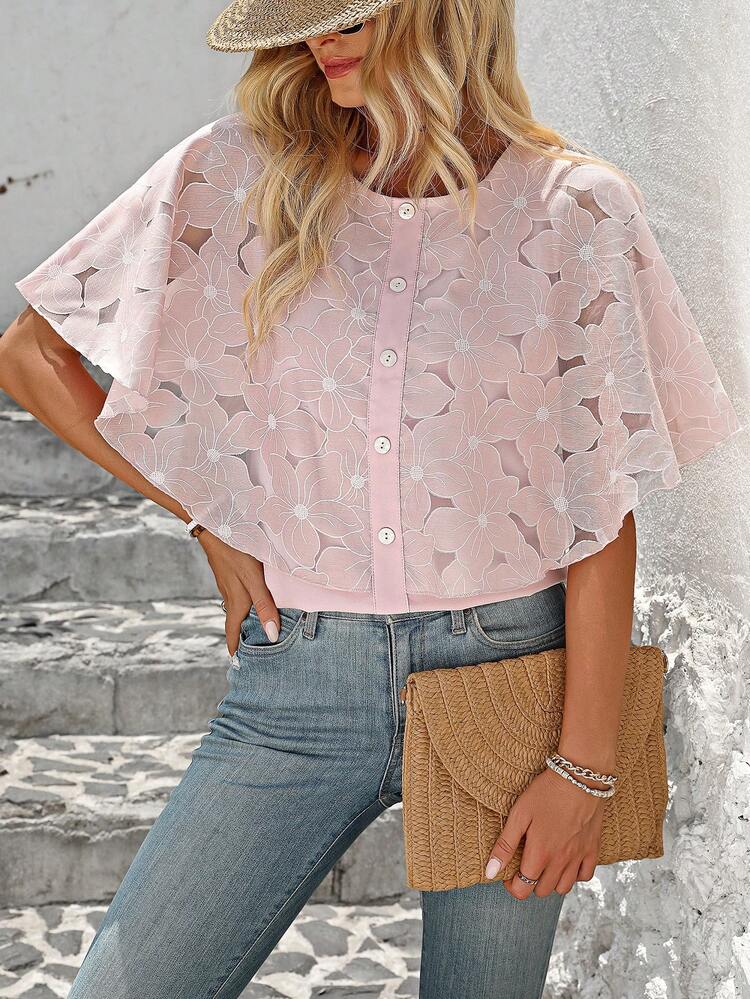 Women's Round Neck Single-Breasted Cape Casual Daily Wear Blouse