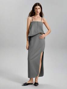 BizChic 女款純色不對稱下擺半身裙 - 深灰色 - 查看 5