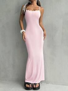 SHEIN EZwear Vestido Ajustado com Alças Cor-de-Rosa - Rosa chiclete - Visão 6