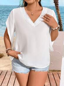 Calvaya Einfaches einfarbiges Damen-T-Shirt mit V-Ausschnitt für den täglichen Gebrauch - Weiss - Übersicht 6