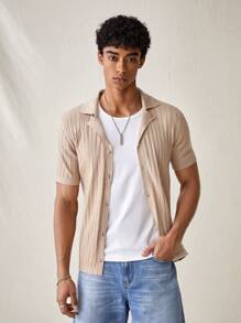 Manfinity VCAY Men's Summer Solid Color Short Sleeve Single-Breasted Casual Knit Top - Khaki - View 7