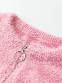 EMERY ROSE 女士仿珍珠串珠半拉链针织套头衫，秋冬款 - 粉色 - 查看 3