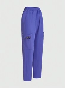TaskEZ Solid Color Simple Daily  Uniform Scrub Set - Purple - View 3