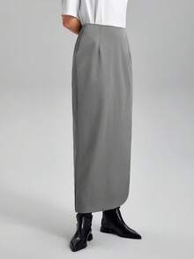 BizChic 女款純色不對稱下擺半身裙 - 深灰色 - 查看 6